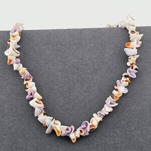 Multicolor Beaded Swirly Shell Necklace Natural Beachy Mermaidcore Tiki Party
